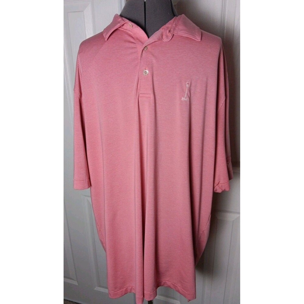 Peter Millar Summer Comfort pink/white striped golf polo XL  stretch CC LOGO EUC